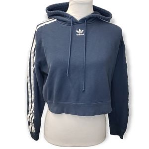 Adidas Cropped Hoodie Pullover Sweats Size Women's XS Mineral Blue Retro